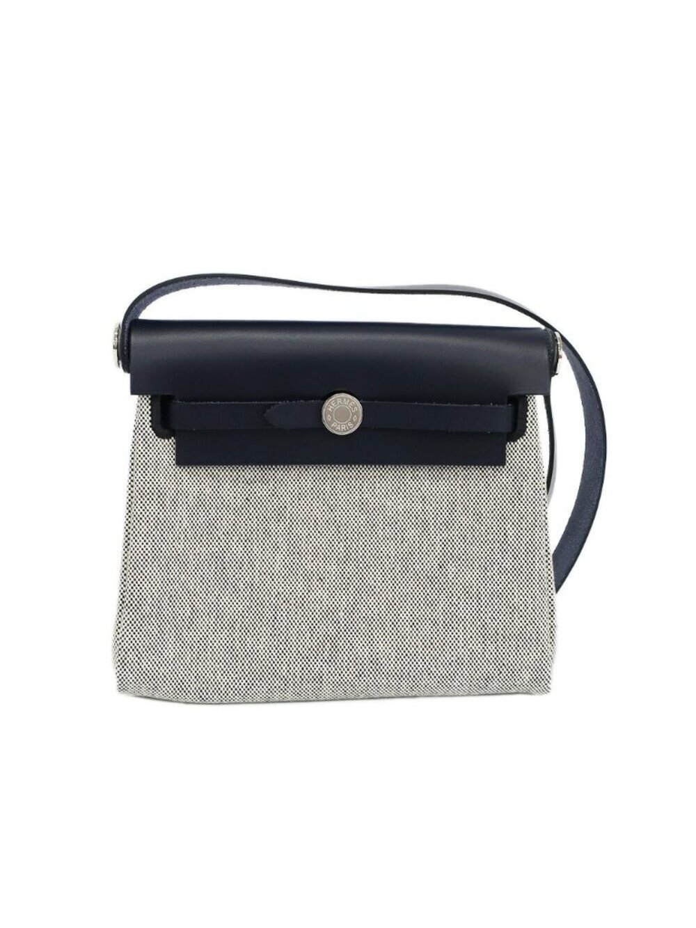 Hermes Herbag Zip 20 Shoulder Bag Gray Navy Silver Vache Hunter Toile